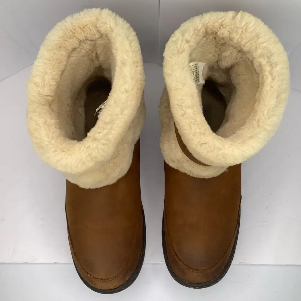 UGG Brielle Nubuck Brown Chestnut Shearling Leather Women Mid Calf Boots Sz 10